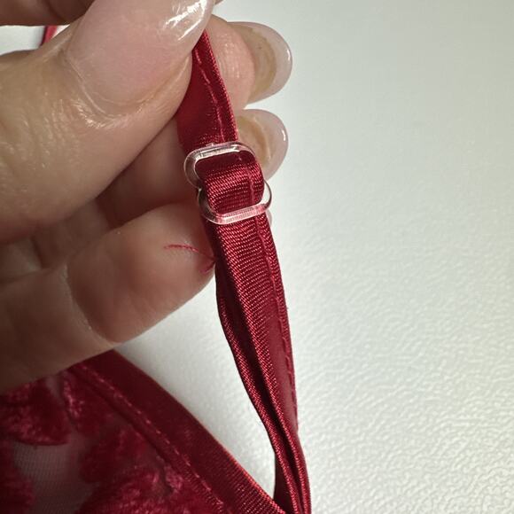 Vintage Private Luxuries Red Satin Slip Dress Nightgown Small Sheer Top Babydoll - Picture 8 of 11